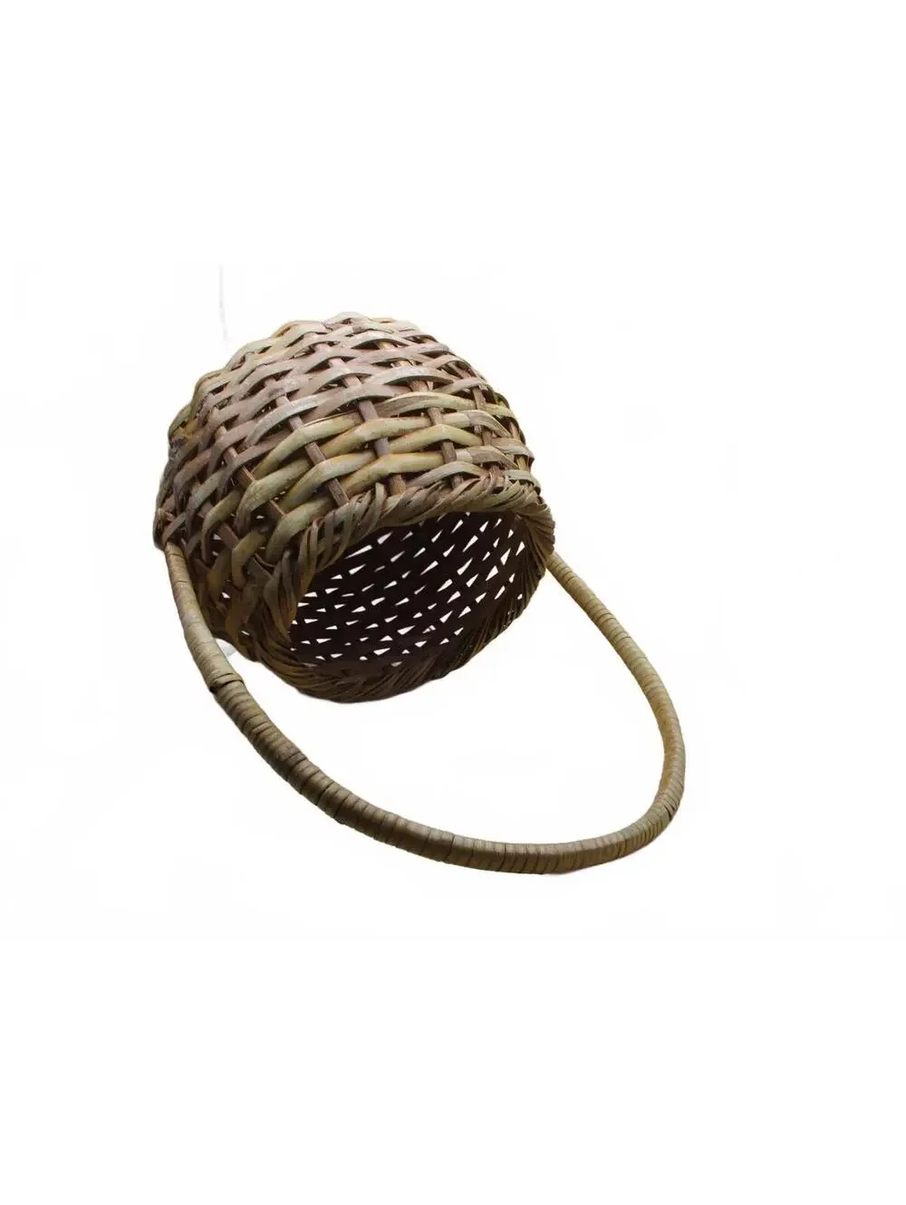 Vintage Woven Willow Basket Handle Pot Belly Handwoven Rattan Storage Bin